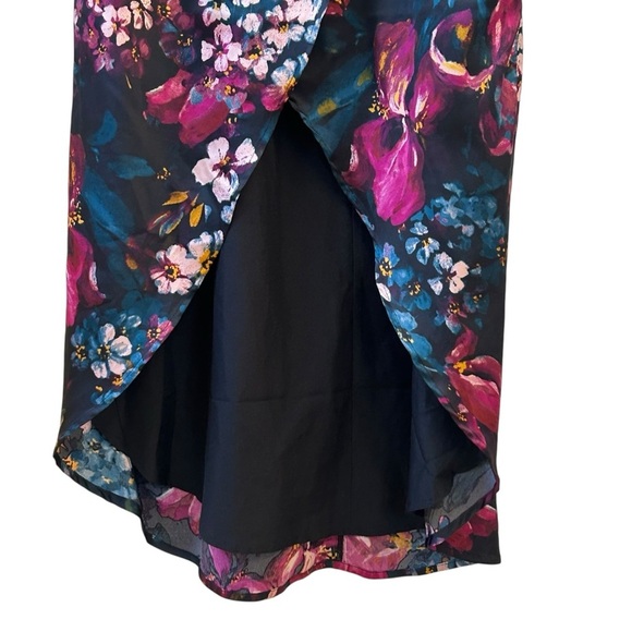 Express Fall Floral High Low Silk Satin Sexy Silhouette Dress Size Medium - Picture 4 of 12